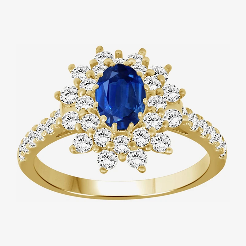Womens 3 3/4 CT. T.W. Genuine Blue Sapphire 10K Gold Oval Halo Cocktail Ring