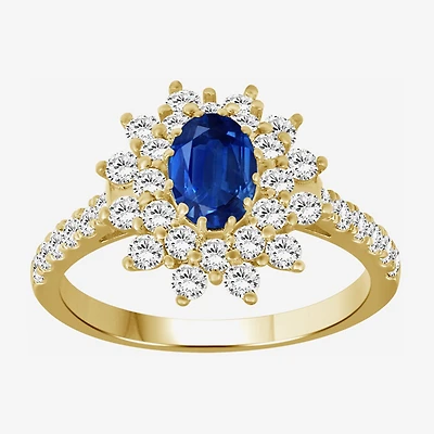 Womens 3 3/4 CT. T.W. Genuine Blue Sapphire 10K Gold Oval Halo Cocktail Ring