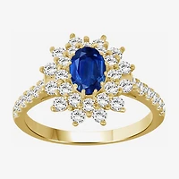 Womens 3 3/4 CT. T.W. Genuine Blue Sapphire 10K Gold Oval Halo Cocktail Ring
