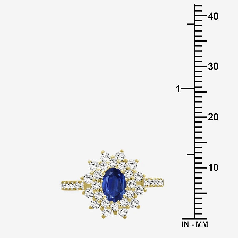 Womens 3 3/4 CT. T.W. Genuine Blue Sapphire 10K Gold Oval Halo Cocktail Ring