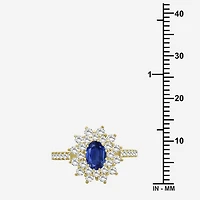Womens 3 3/4 CT. T.W. Genuine Blue Sapphire 10K Gold Oval Halo Cocktail Ring