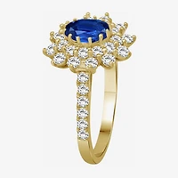 Womens 3 3/4 CT. T.W. Genuine Blue Sapphire 10K Gold Oval Halo Cocktail Ring