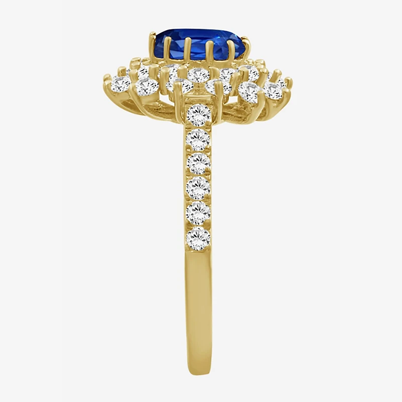 Womens 3 3/4 CT. T.W. Genuine Blue Sapphire 10K Gold Oval Halo Cocktail Ring