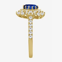 Womens 3 3/4 CT. T.W. Genuine Blue Sapphire 10K Gold Oval Halo Cocktail Ring
