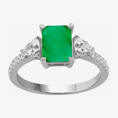 Womens 2 3/4 CT. T.W. Genuine Green Emerald 10K Gold 3-Stone Cocktail Ring