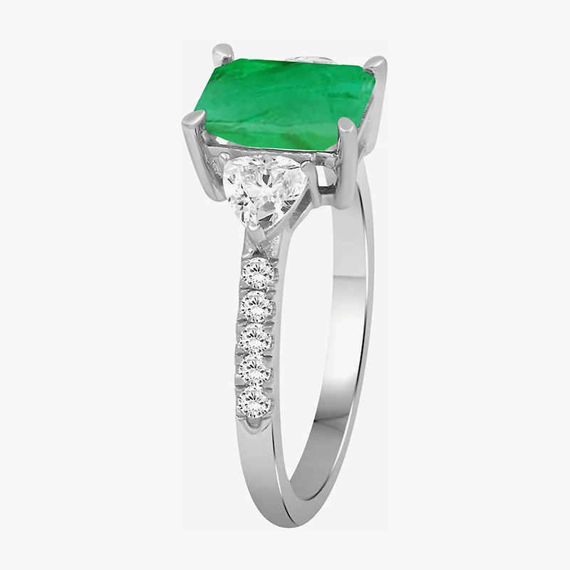 Womens 2 3/4 CT. T.W. Genuine Green Emerald 10K Gold 3-Stone Cocktail Ring