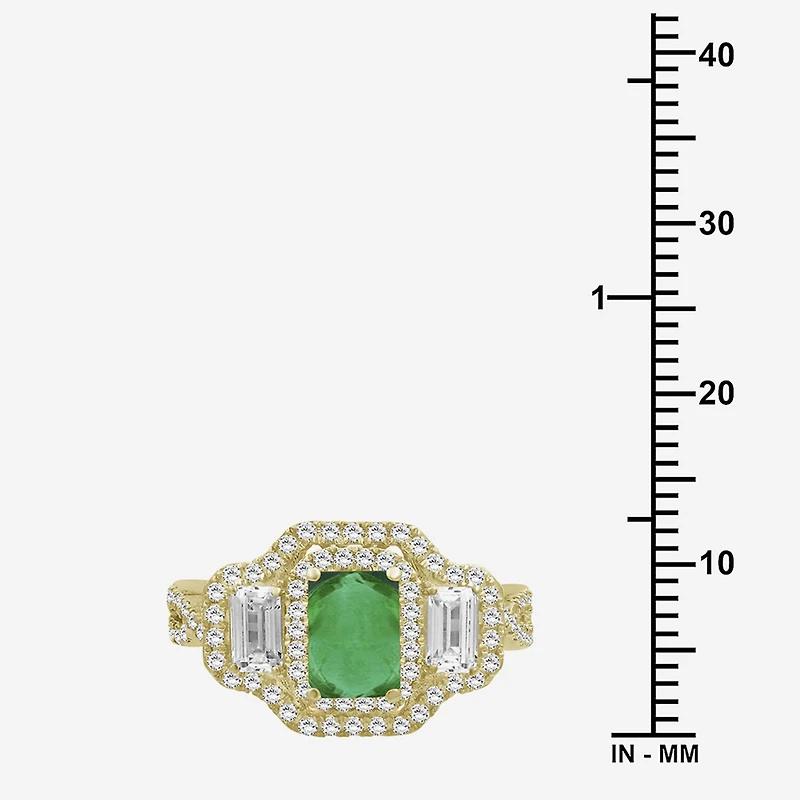 Womens 5 5/8 Ct. T.W. Genuine Green Emerald 10K Gold Halo Cocktail Ring