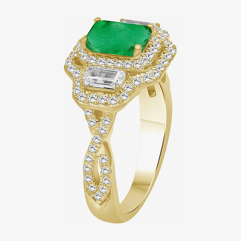 Womens 5 5/8 Ct. T.W. Genuine Green Emerald 10K Gold Halo Cocktail Ring
