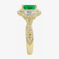 Womens 5 5/8 Ct. T.W. Genuine Green Emerald 10K Gold Halo Cocktail Ring