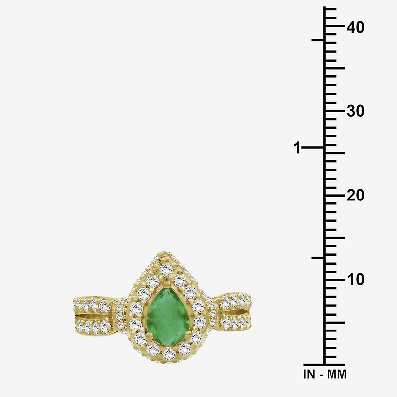 Womens 4 1/6 Ct. T.W. Genuine Green Emerald 10K Gold Pear Halo Cocktail Ring