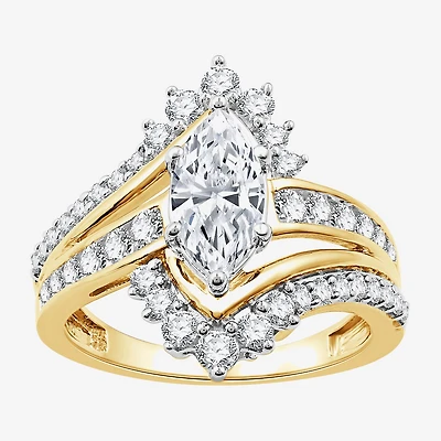 (G, Si1-Si2) Womens 1 3/4 CT. T.W. Lab Grown Yellow Diamond 10K Gold Marquise Bypass Cocktail Ring