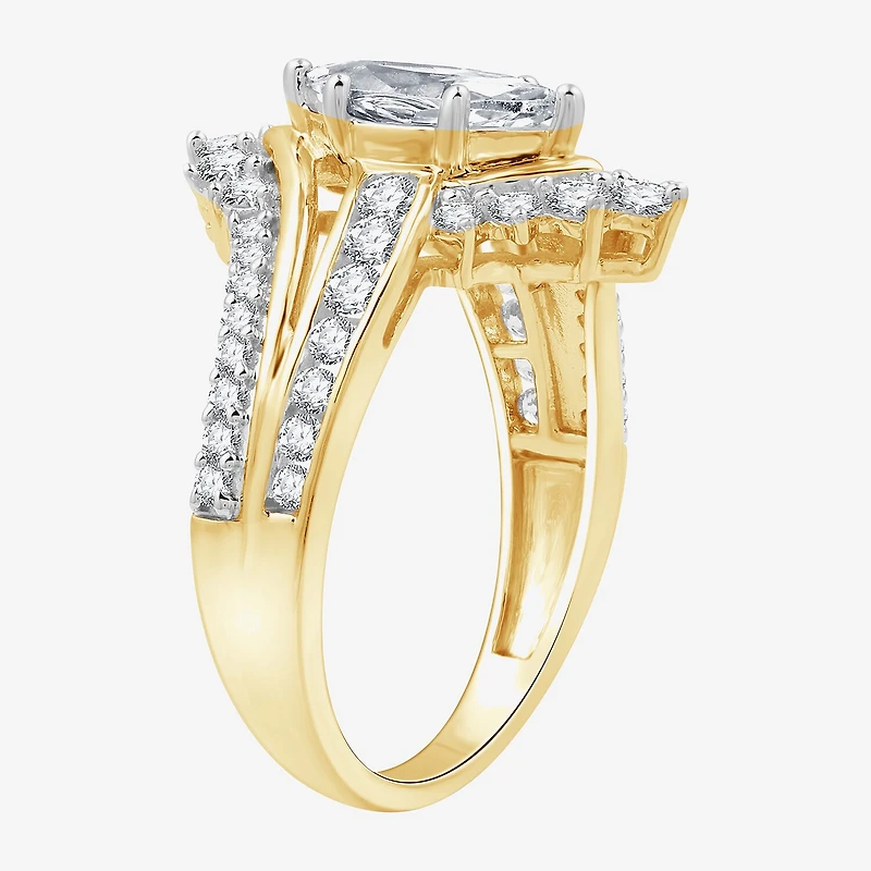 (G, Si1-Si2) Womens 1 3/4 CT. T.W. Lab Grown Yellow Diamond 10K Gold Marquise Bypass  Cocktail Ring