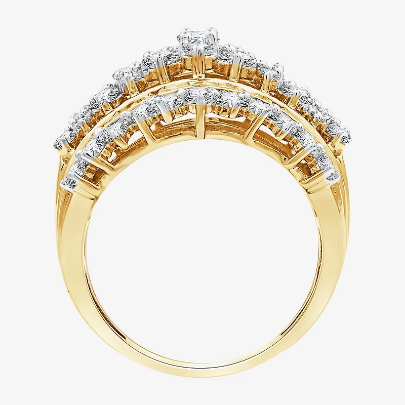 (G, Si1-Si2) Womens 3 CT. T.W. Lab Grown White Diamond 10K Gold Cluster Cocktail Ring