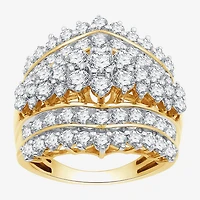 (G, Si1-Si2) Womens 3 CT. T.W. Lab Grown White Diamond 10K Gold Cluster Cocktail Ring