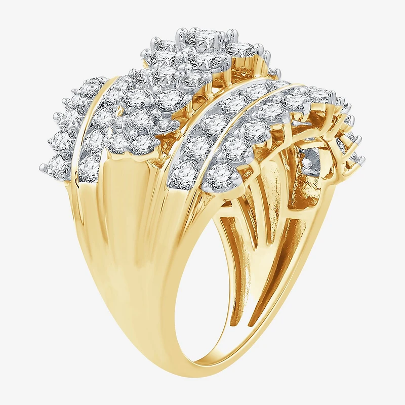 (G, Si1-Si2) Womens 3 CT. T.W. Lab Grown White Diamond 10K Gold Cluster Cocktail Ring