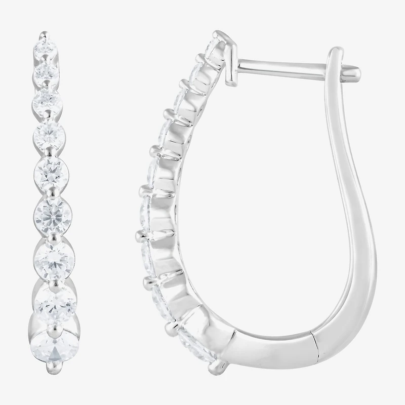 (F/Si2) Womens 1 CT. T.W. Lab Grown White Diamond 10K Gold 21.6mm Hoop Earrings