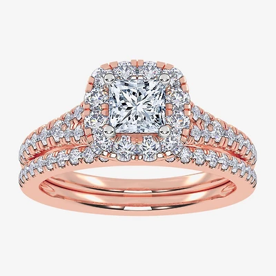 (G / Vs2-Si1) Womens 1 CT. T.W. Lab Grown White Diamond 10K Gold Side Stone Halo Bridal Set