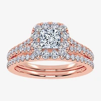 (G / Vs2-Si1) Womens 1 CT. T.W. Lab Grown White Diamond 10K Gold Side Stone Halo Bridal Set