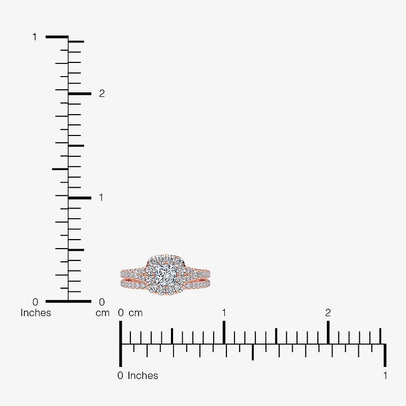 (G / Vs2-Si1) Womens 1 CT. T.W. Lab Grown White Diamond 10K Gold Side Stone Halo Bridal Set
