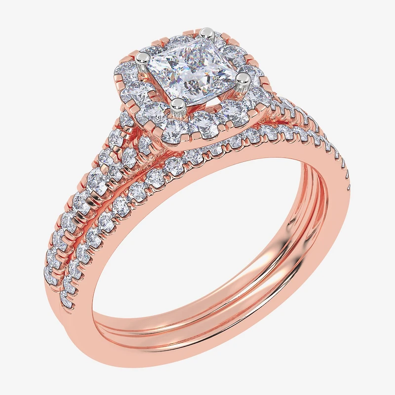 (G / Vs2-Si1) Womens 1 CT. T.W. Lab Grown White Diamond 10K Gold Side Stone Halo Bridal Set