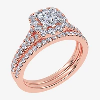 (G / Vs2-Si1) Womens 1 CT. T.W. Lab Grown White Diamond 10K Gold Side Stone Halo Bridal Set