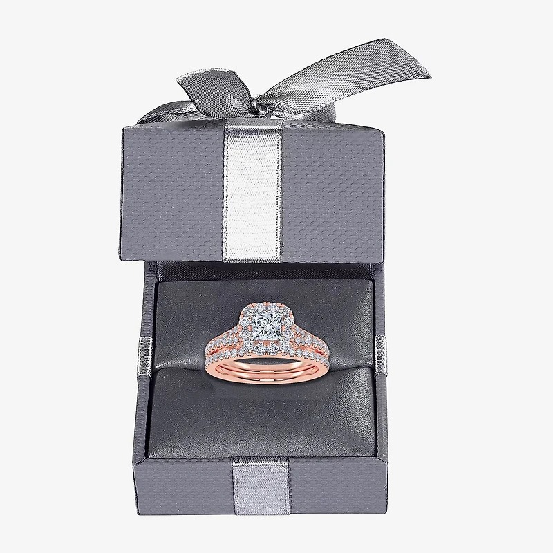 (G / Vs2-Si1) Womens 1 CT. T.W. Lab Grown White Diamond 10K Gold Side Stone Halo Bridal Set