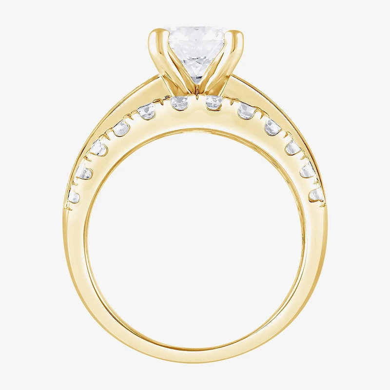 (F / Vs2) Womens 3 1/3 Ct. T.W. Lab Grown White Diamond 10K Gold Round Side Stone Engagement Ring