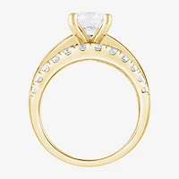 (F / Vs2) Womens 3 1/3 Ct. T.W. Lab Grown White Diamond 10K Gold Round Side Stone Engagement Ring