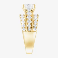 (F / Vs2) Womens 3 1/3 Ct. T.W. Lab Grown White Diamond 10K Gold Round Side Stone Engagement Ring