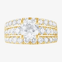 (F / Vs2) Womens 3 1/3 Ct. T.W. Lab Grown White Diamond 10K Gold Round Side Stone Engagement Ring