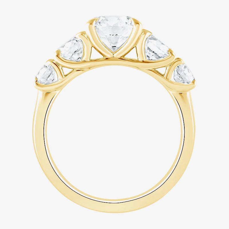(F / Vs2) Womens 3 CT. T.W. Lab Grown White Diamond 14K Gold Round 5-Stone Engagement Ring