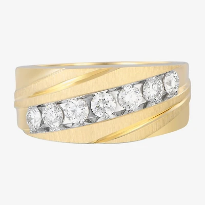 (F, Vs2) Mens 10MM 1 CT. T.W. Lab Grown White Diamond 10K Gold Round Wedding Band