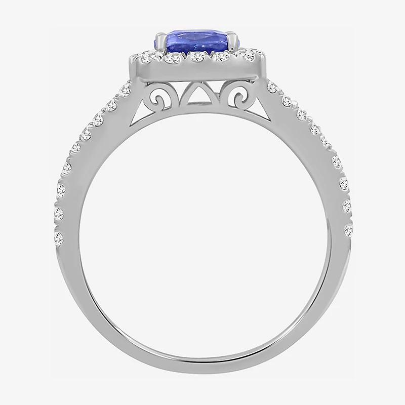 Womens 3 3/8 Ct. T.W. Genuine Blue Tanzanite 10K Gold Cushion Halo Cocktail Ring