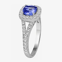 Womens 3 3/8 Ct. T.W. Genuine Blue Tanzanite 10K Gold Cushion Halo Cocktail Ring
