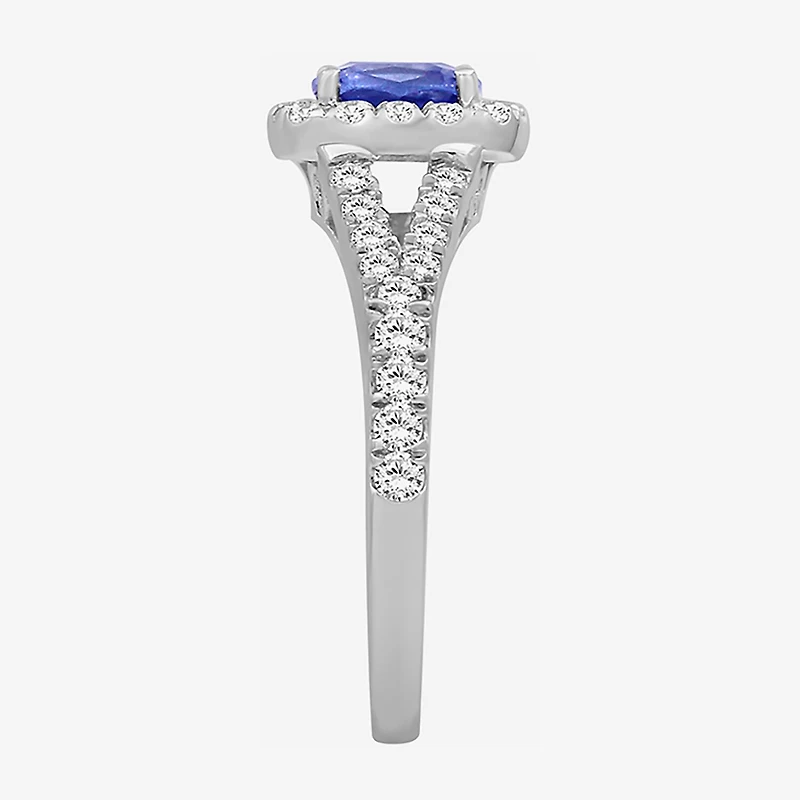 Womens 3 3/8 Ct. T.W. Genuine Blue Tanzanite 10K Gold Cushion Halo Cocktail Ring