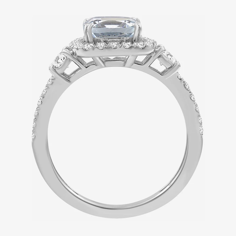 Womens 3 1/2 CT. T.W Genuine Blue Aquamarine 10K Gold Cushion Halo Cocktail Ring