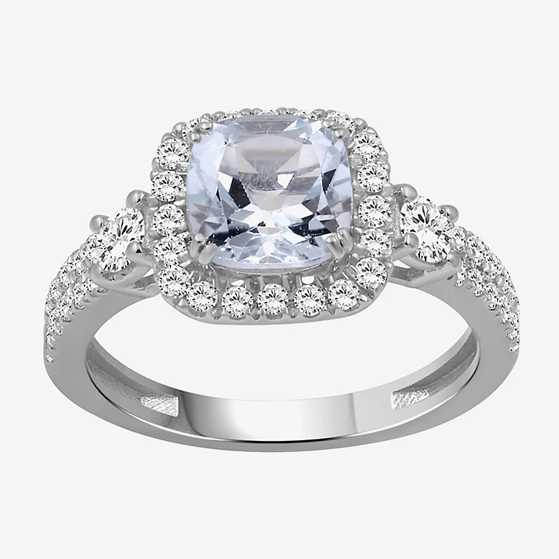 Womens 3 1/2 CT. T.W Genuine Blue Aquamarine 10K Gold Cushion Halo Cocktail Ring