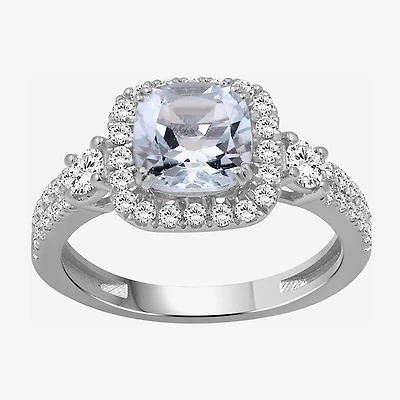 Womens 3 1/2 CT. T.W Genuine Blue Aquamarine 10K Gold Cushion Halo Cocktail Ring