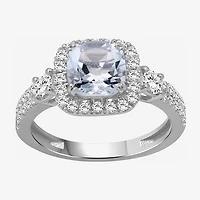 Womens 3 1/2 CT. T.W Genuine Blue Aquamarine 10K Gold Cushion Halo Cocktail Ring