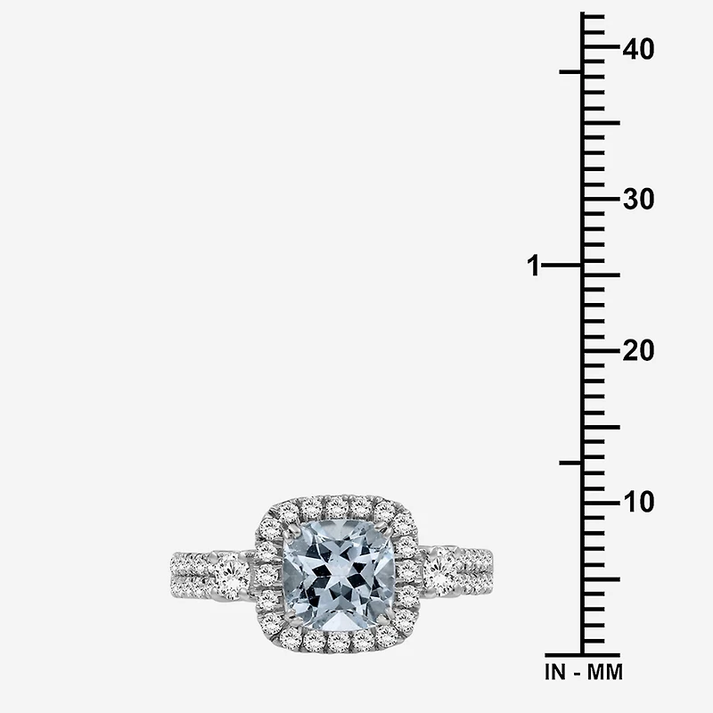 Womens 3 1/2 CT. T.W Genuine Blue Aquamarine 10K Gold Cushion Halo Cocktail Ring