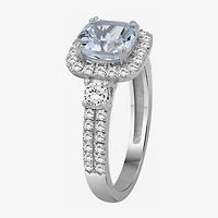 Womens 3 1/2 CT. T.W Genuine Blue Aquamarine 10K Gold Cushion Halo Cocktail Ring