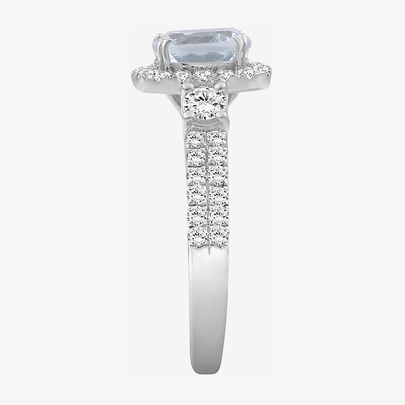 Womens 3 1/2 CT. T.W Genuine Blue Aquamarine 10K Gold Cushion Halo Cocktail Ring