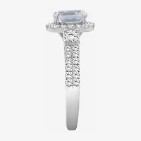 Womens 3 1/2 CT. T.W Genuine Blue Aquamarine 10K Gold Cushion Halo Cocktail Ring