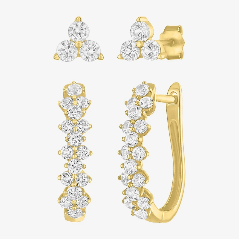 Yes, Please! Womens Lab Created White Sapphire 14K Gold Over Silver 2 Pair Jewelry Set