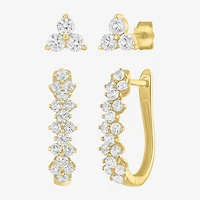 Yes, Please! Womens Lab Created White Sapphire 14K Gold Over Silver 2 Pair Jewelry Set