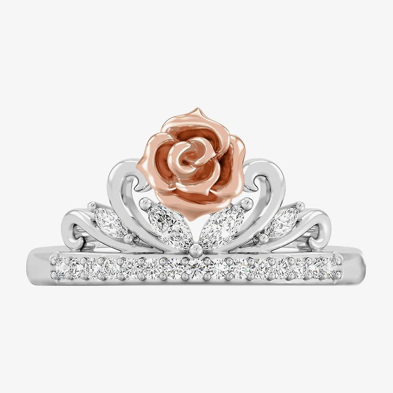 Enchanted Disney Fine Jewelry (I,I2), Belle Womens 1/3 CT. T.W. Lab Grown White Diamond 14K Gold Over Silver Sterling Crown Beauty and the Beast Princess Cocktail Ring
