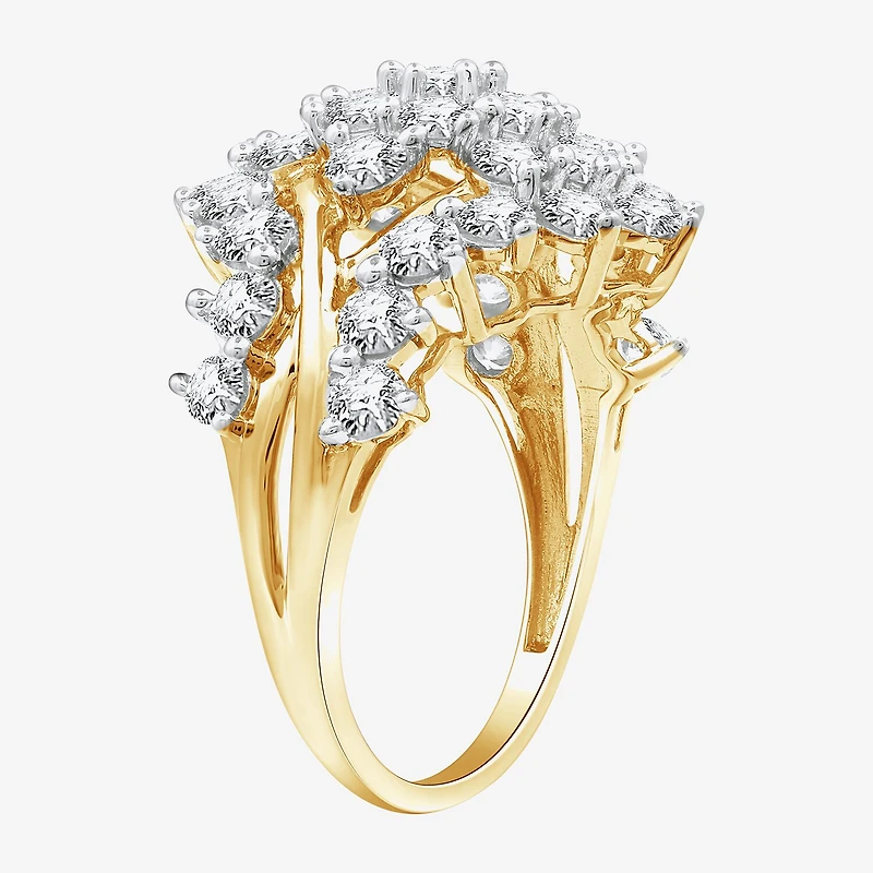 G/ Si1-Si2 Womens 3 CT. T.W. Lab Grown White Diamond 14K Gold Over Silver Cluster Cocktail Ring
