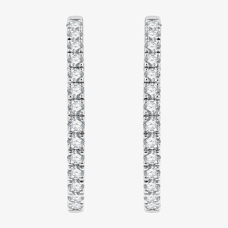 (G, Si1-Si2) Womens 3 CT. T.W. Lab Grown White Diamond Sterling Silver 33.7mm Hoop Earrings