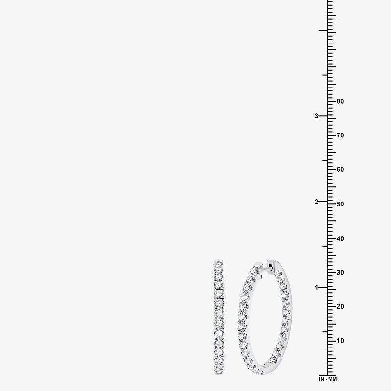 (G, Si1-Si2) Womens 3 CT. T.W. Lab Grown White Diamond Sterling Silver 33.7mm Hoop Earrings