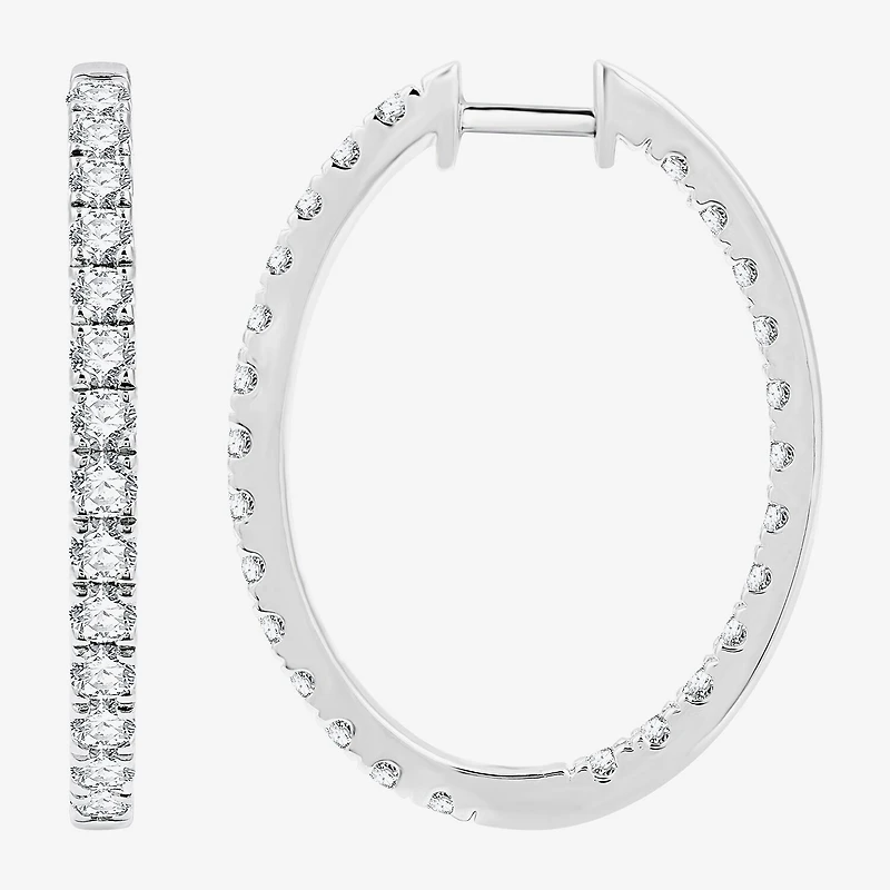 (G, Si1-Si2) Womens 3 CT. T.W. Lab Grown White Diamond Sterling Silver 33.7mm Hoop Earrings